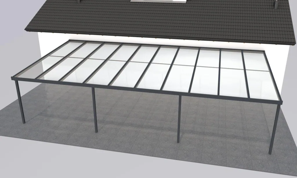 Patio roof Premium, anthracite, 10140 x 5060 mm - Polycarbonate multi-wall sheets 16 mm, opal