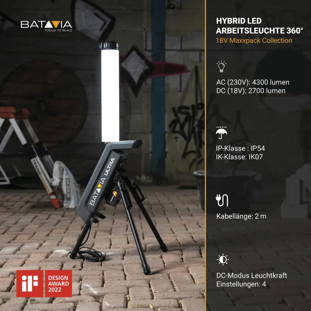 Maxxpack 18V hybride LED-werklamp 360° met statief (zonder accu en lader)