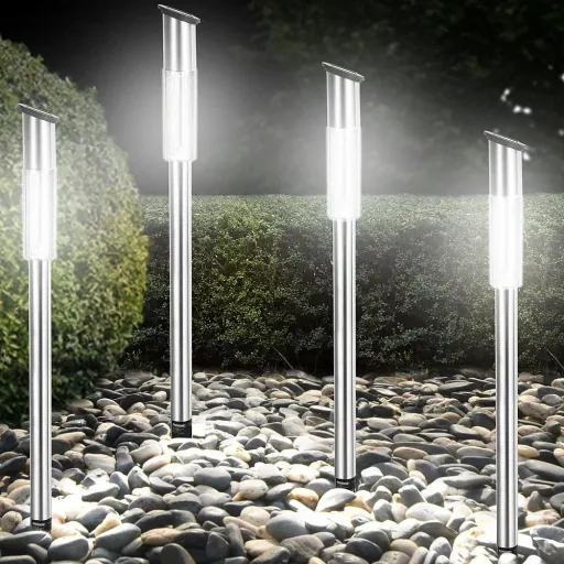 LED solar lamp set of 4 - path lighting - garden lighting - with twilight sensor