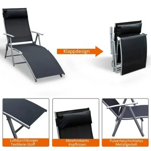 Folding sun lounger with cushion black