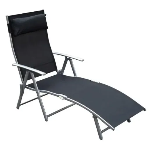 Folding sun lounger with cushion black