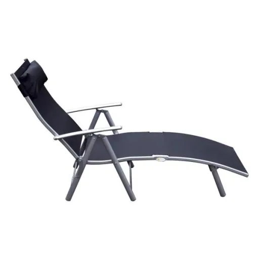 Folding sun lounger with cushion black