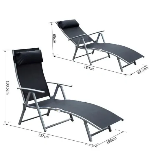 Folding sun lounger with cushion black