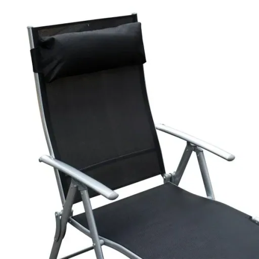 Folding sun lounger with cushion black