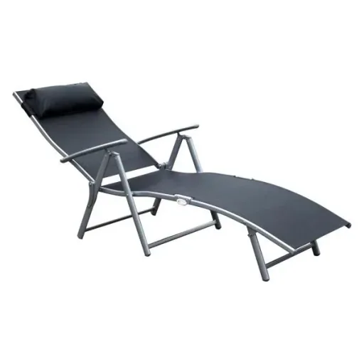 Folding sun lounger with cushion black
