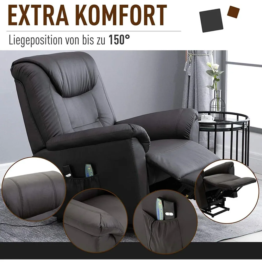 Massage chair with heat function and stand-up aid