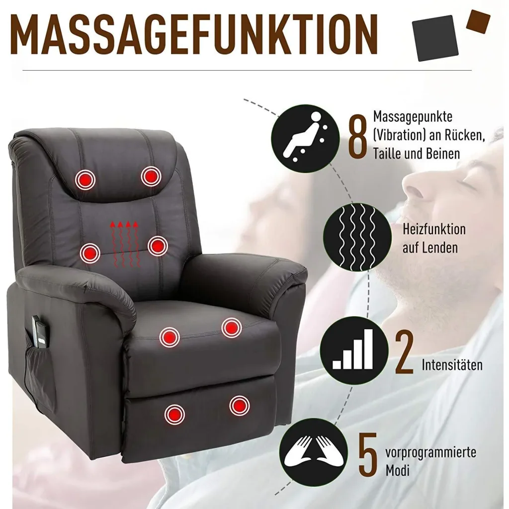 Massage chair with heat function and stand-up aid