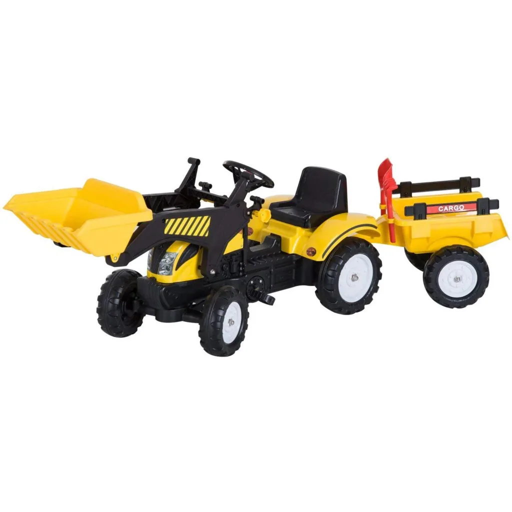Pedal car tractor with front loader and trailer from 3 years black+yellow