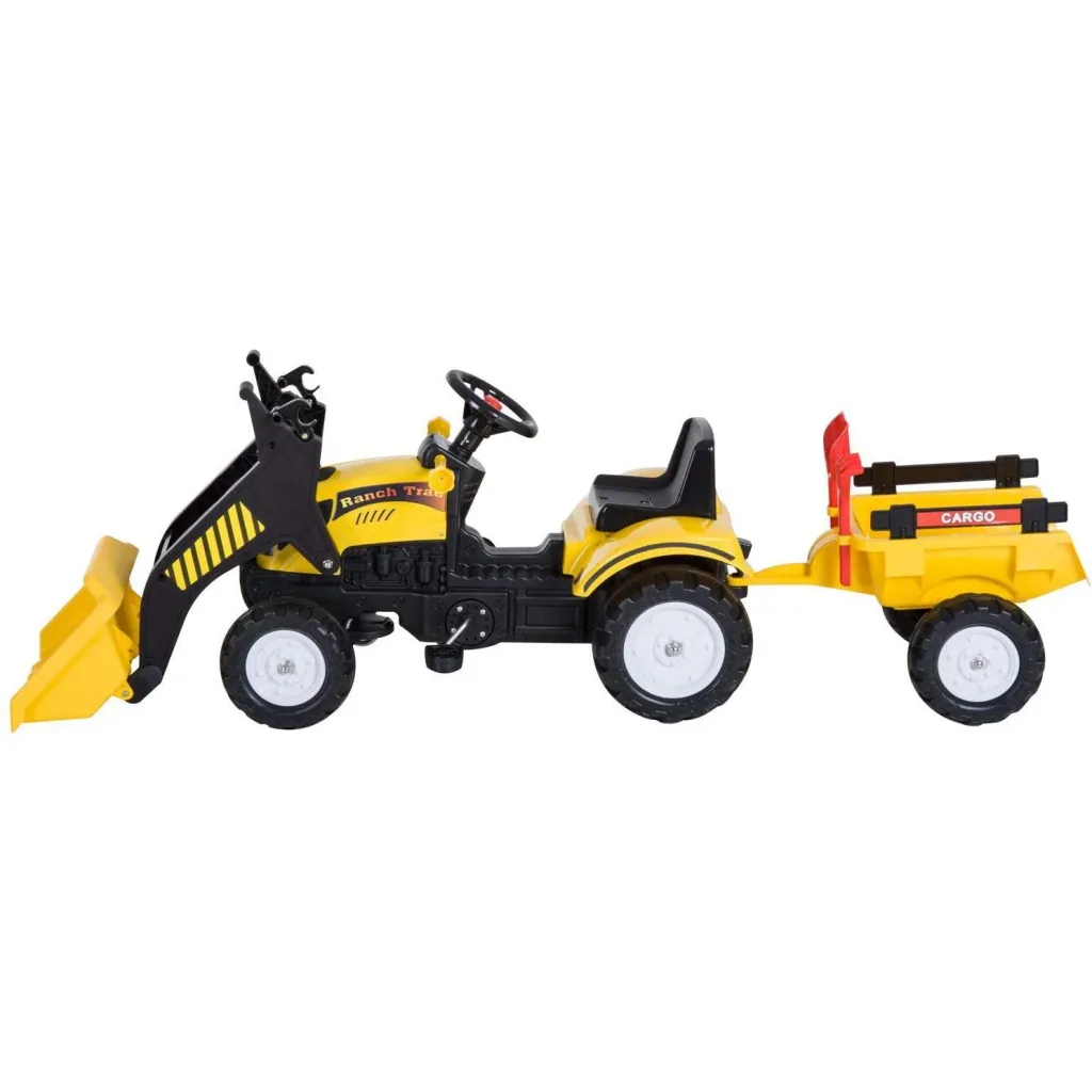 Pedal car tractor with front loader and trailer from 3 years black+yellow