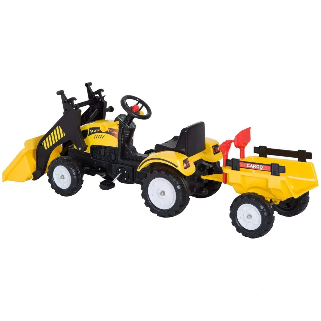 Pedal car tractor with front loader and trailer from 3 years black+yellow