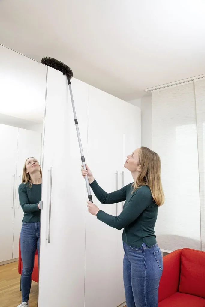 Goat hair dust broom with telescopic handle