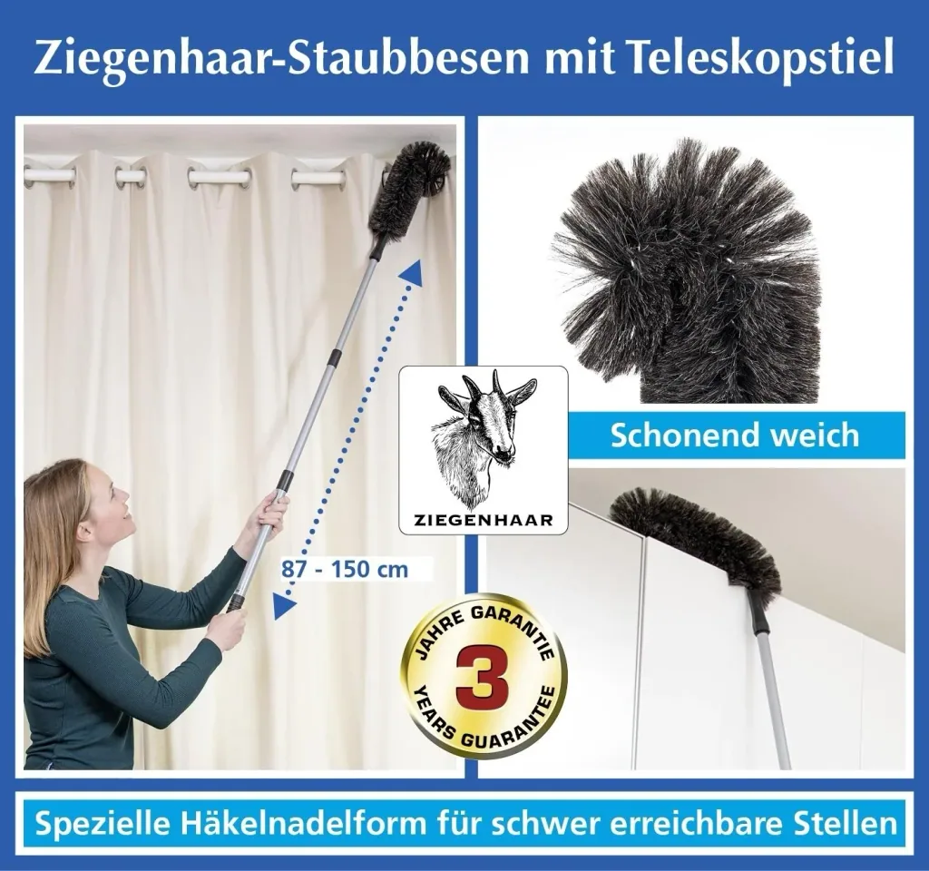 Goat hair dust broom with telescopic handle