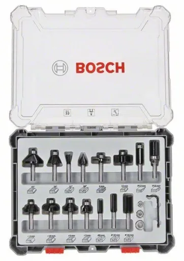 Milling cutter set, 8 mm shank, 15 pieces