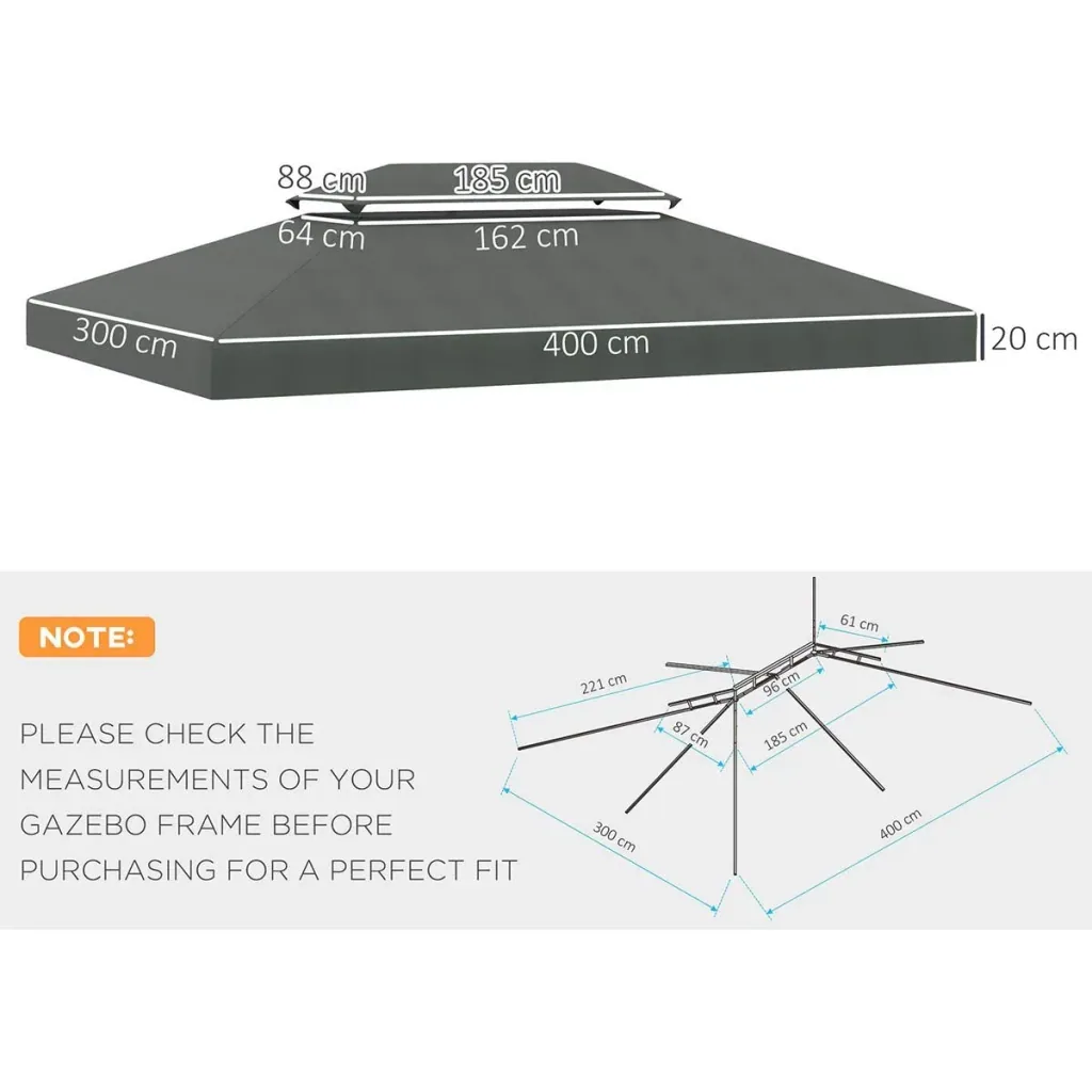 Replacement roof pavilion roof for metal pavilion garden pavilion party tent garden tent polyester 3x4m dark grey