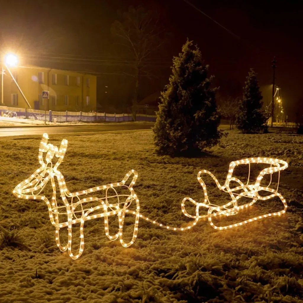 Christmas lights reindeer with sleigh - set of 2 - warm white