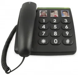 Corded large-button telephone PhoneEasy 331ph black with optical call signaling, 3 direct-dial photo buttons