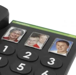 Corded large-button telephone PhoneEasy 331ph black with optical call signaling, 3 direct-dial photo buttons