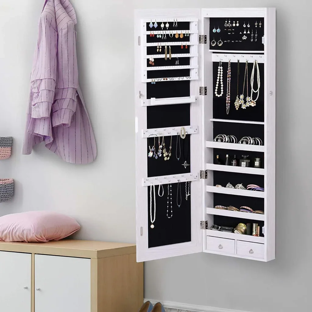 LED jewelry cabinet with mirror