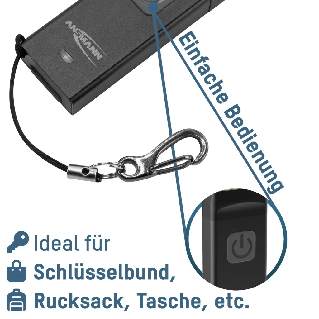 Mini LED flashlight with integrated USB-A plug, dimmable