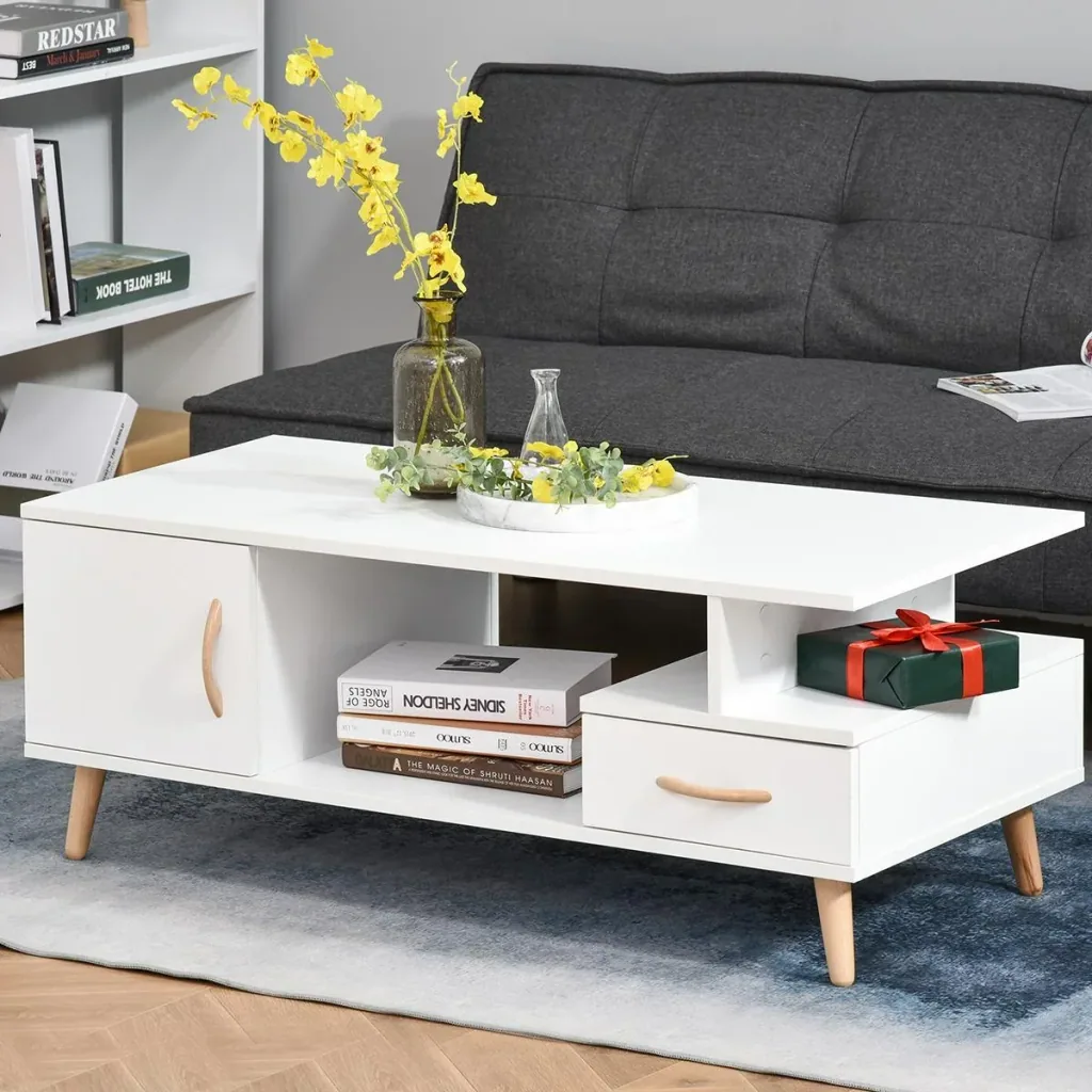 Side table coffee table modern coffee table sturdy tea table living room table with practical storage drawer, chipboard