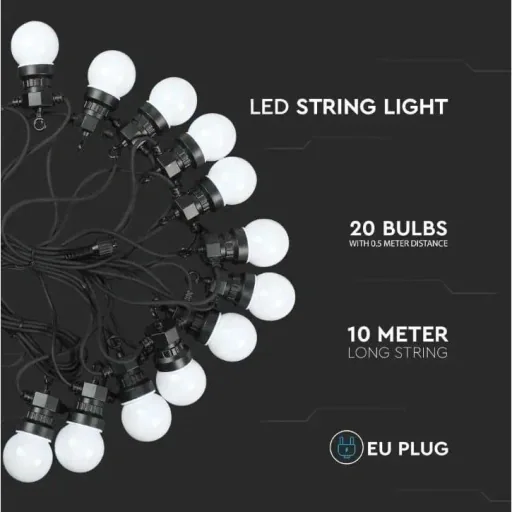 VT-71020 String Lights - Waterproof - 20 LED Bulbs - 6000K - 10M