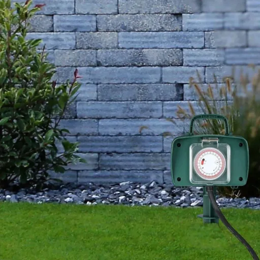 VT-1112-3 Garden socket with timer - 3 meters - black - IP44