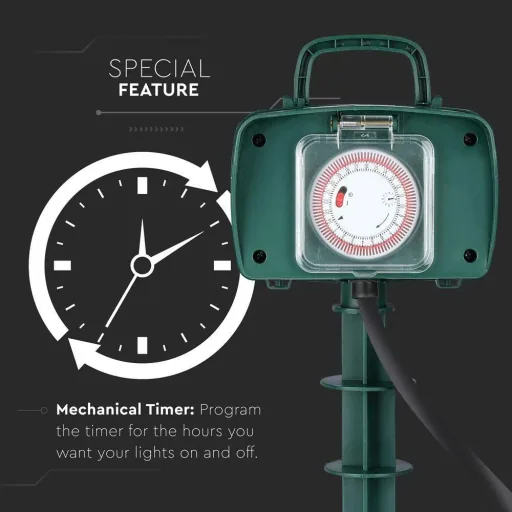 VT-1112-3 Garden socket with timer - 3 meters - black - IP44