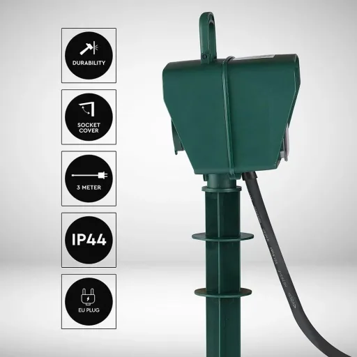 VT-1112-3 Garden socket with timer - 3 meters - black - IP44