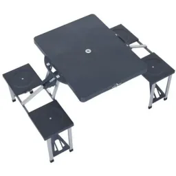 Camping table aluminum foldable black 4 people