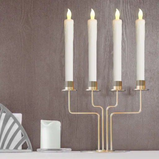 LED candle set of 4 Ø2.1cm including candle holder