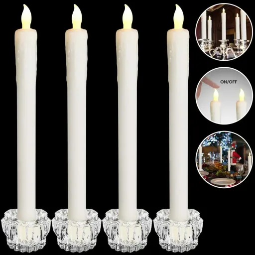 LED candle set of 4 Ø2.1cm including candle holder