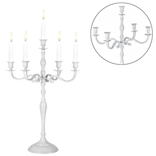 Candlestick white glossy aluminum 40cm 5-armed