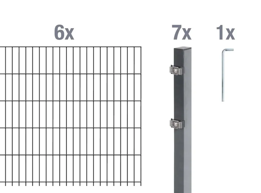 Double rod mesh fence complete set, anthracite, height 100 cm, length 12 m