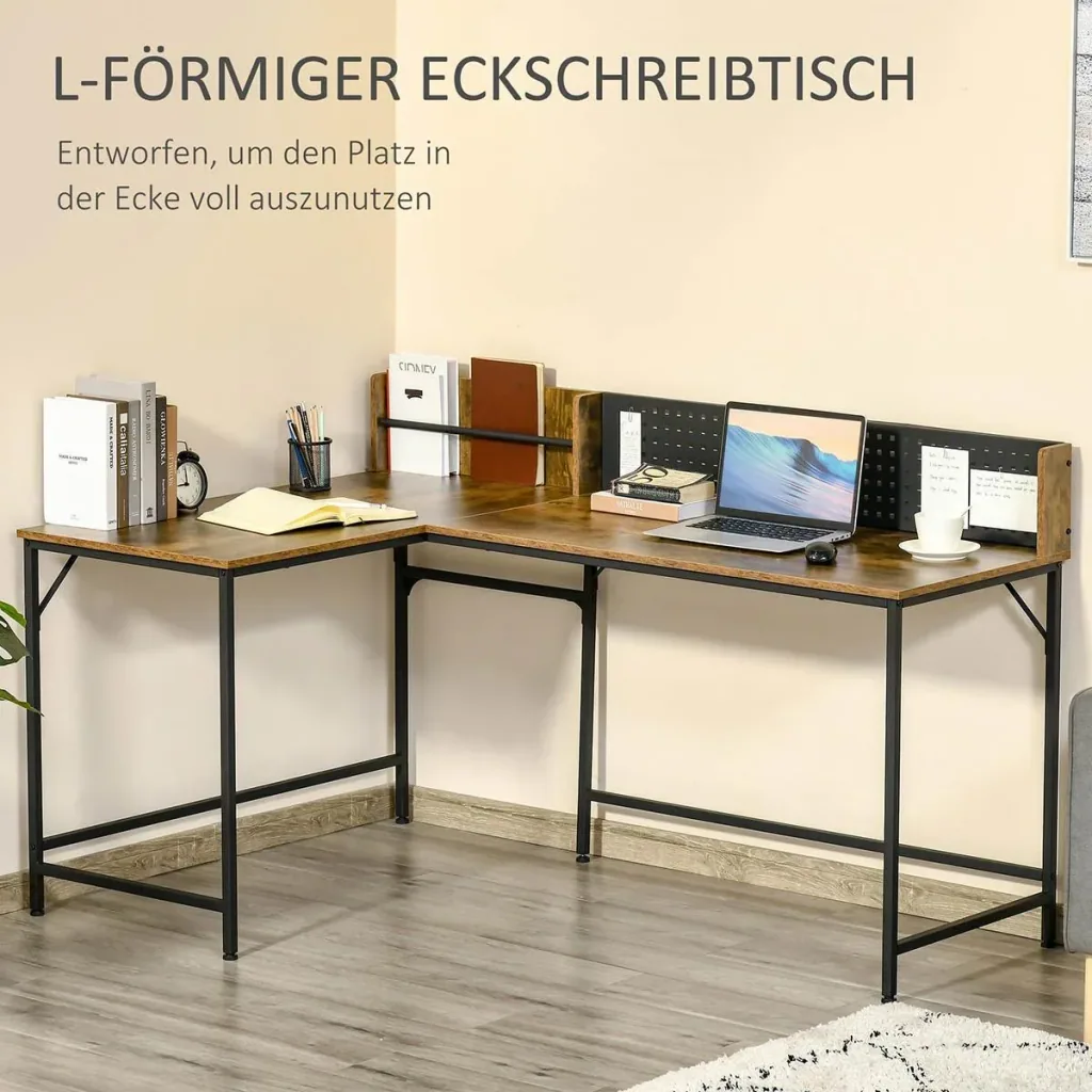 Computer desk corner desk L-shape work table space-saving gaming PC workstation for home office industrial design M