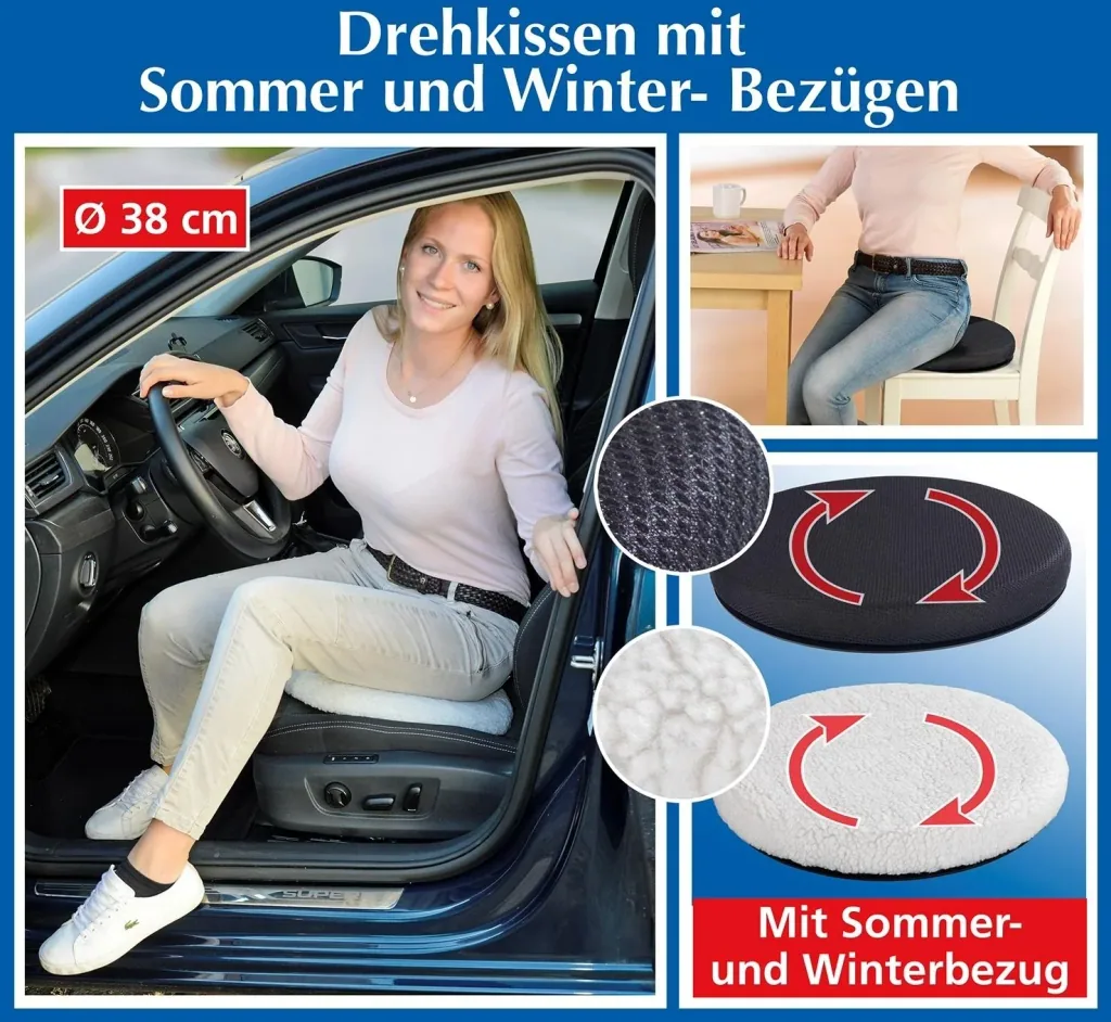 Rotating cushion with 2 interchangeable covers for summer and winter
