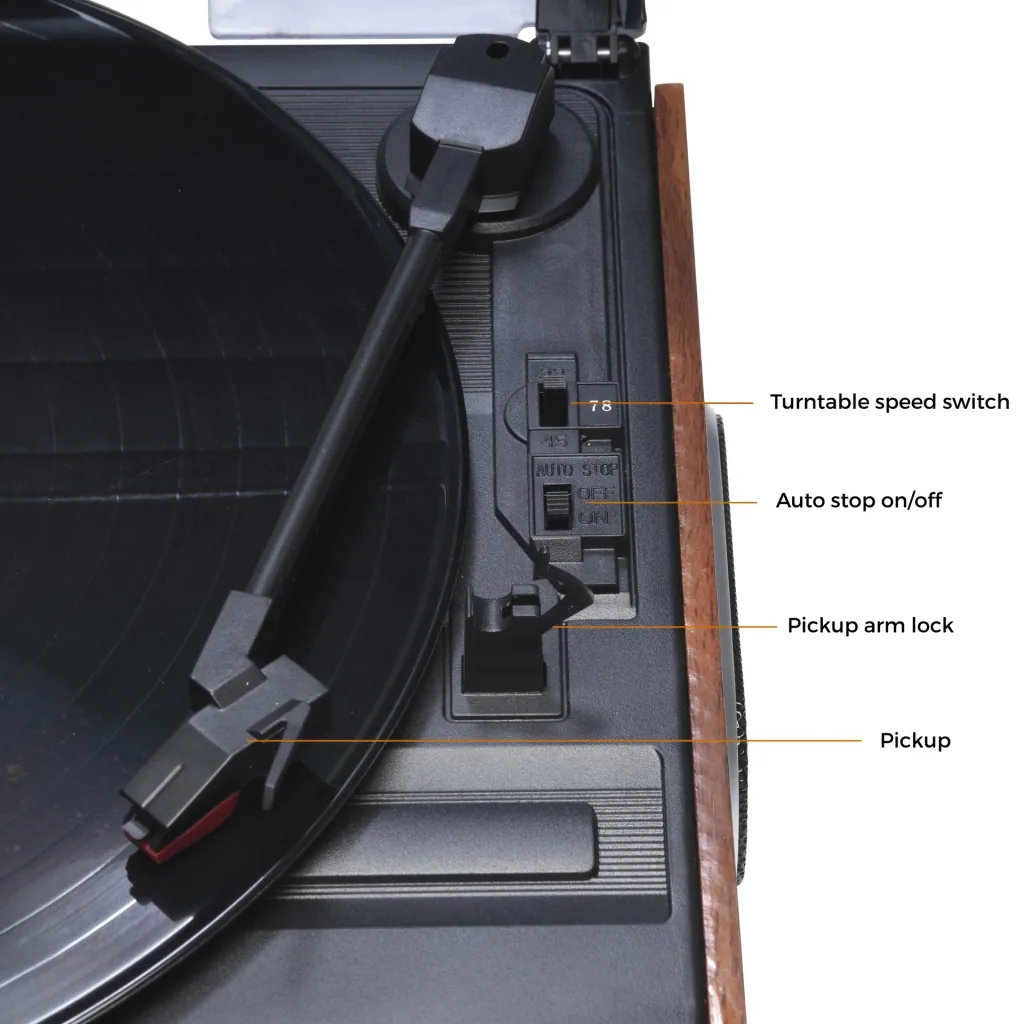 Retro record player with FM radio and built-in speakers