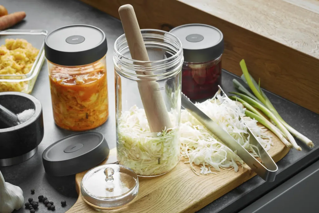 Fermentation set "NATIVO", starter set with instructions, pestle, tongs and recipe booklet, 4 pieces