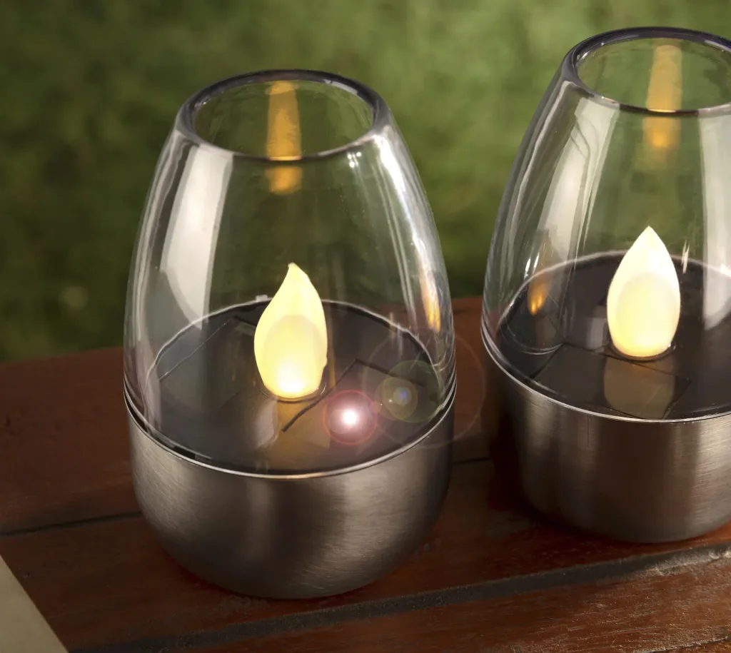 Solar candles with LED flickering light, set of 2