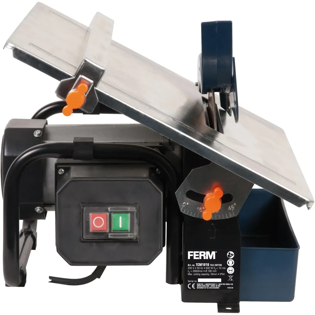 TCM1010 Tile cutter 600W - 2950 rpm - 180mm diamond blade - Water-cooled saw blade - 0-45 degrees adjustable