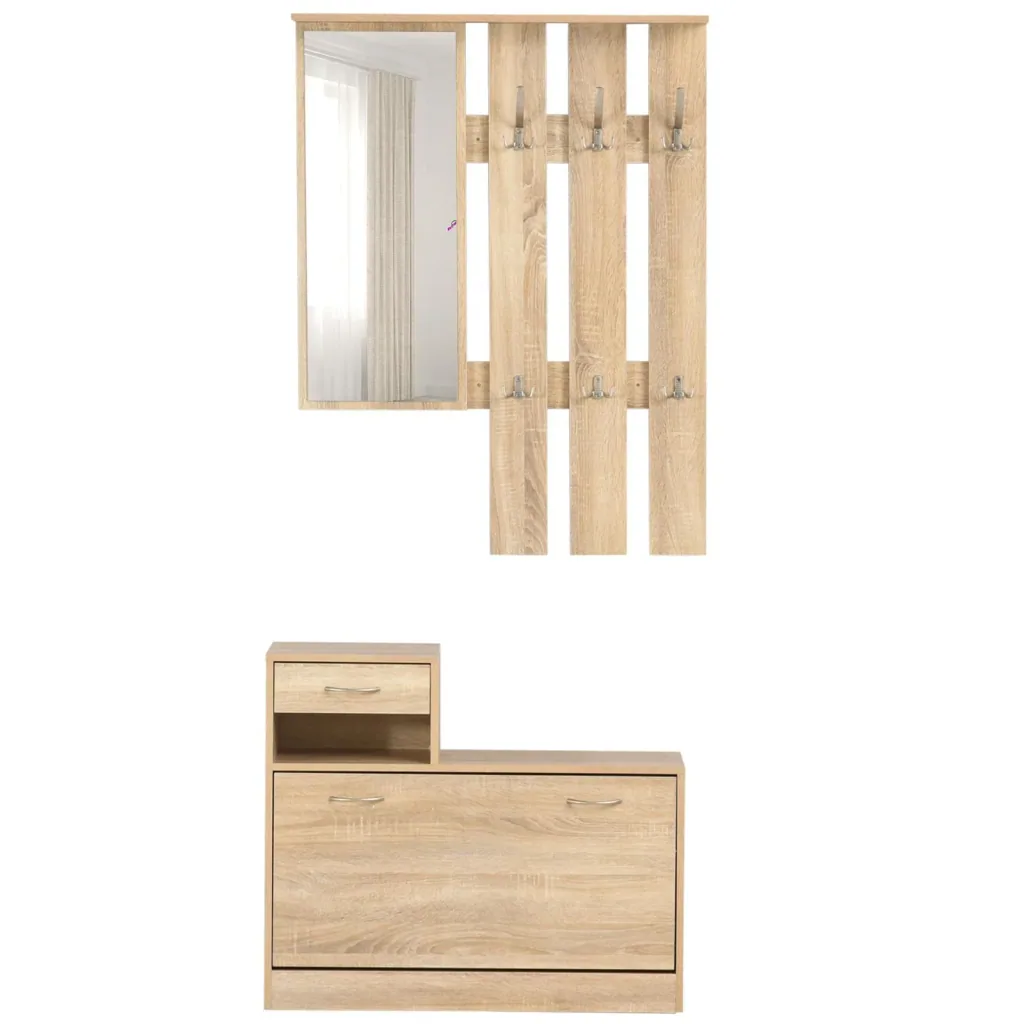 3-in-1 wardrobe set, wardrobe with shoe cabinet and wall mirror