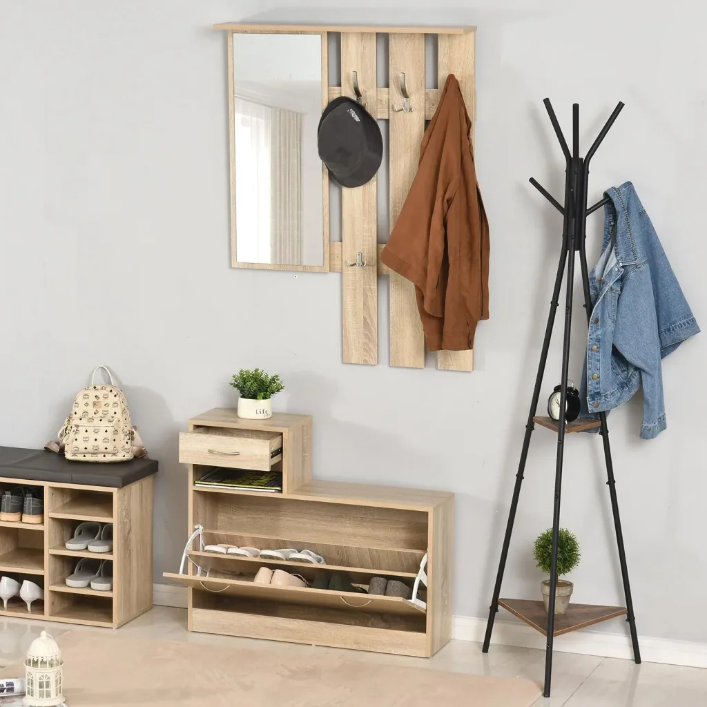 3-in-1 wardrobe set, wardrobe with shoe cabinet and wall mirror