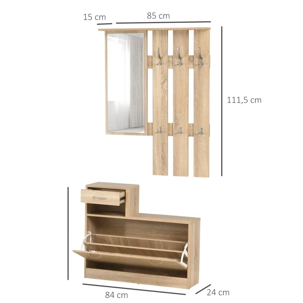 3-in-1 wardrobe set, wardrobe with shoe cabinet and wall mirror