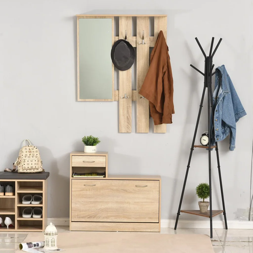 3-in-1 wardrobe set, wardrobe with shoe cabinet and wall mirror