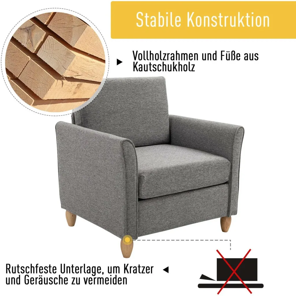 Upholstered armchair with armrests + cushion linen light grey 200 kg load capacity