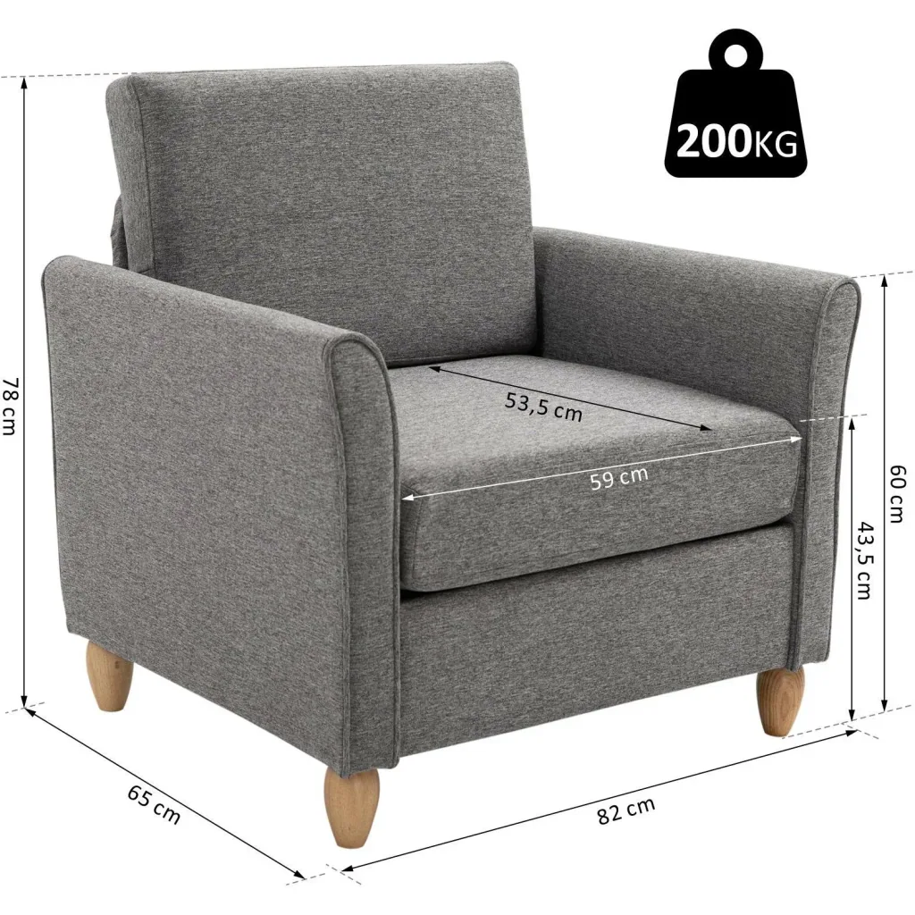 Upholstered armchair with armrests + cushion linen light grey 200 kg load capacity