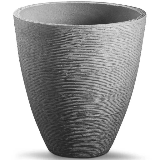 Flowerpot grey Ø40cm with grooved structure