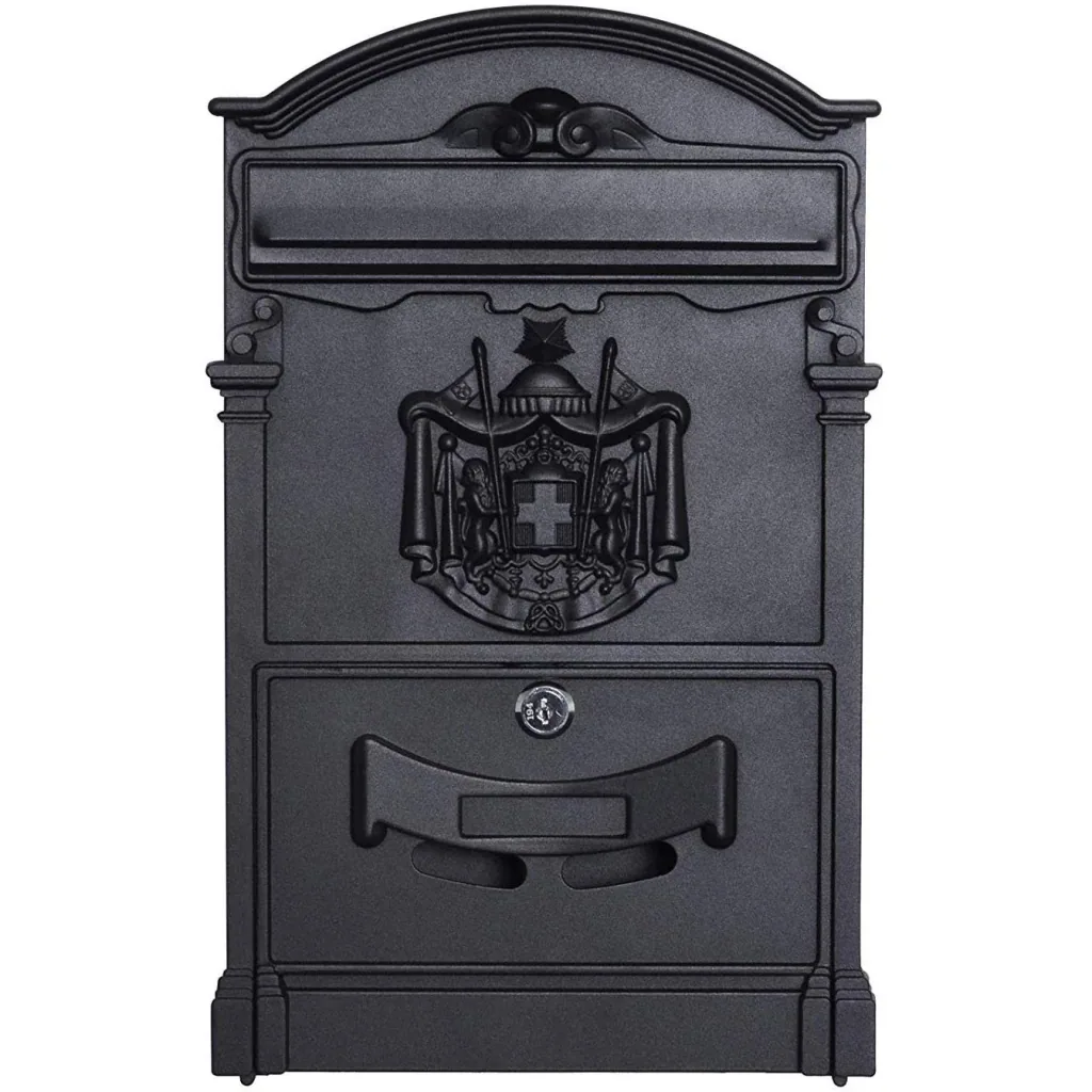 Mailbox lockable with protective flap including 2 keys aluminum black 25.5 x 8.5 x 41 cm
