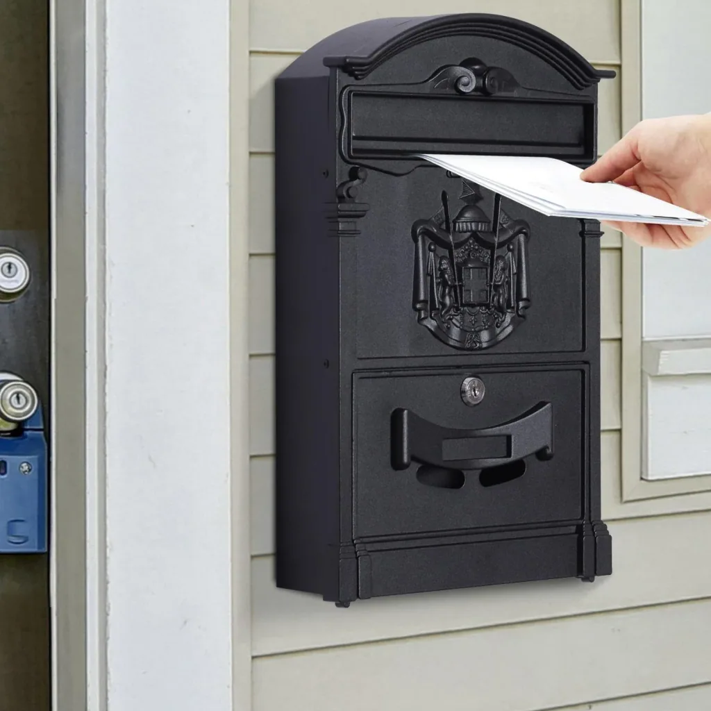 Mailbox lockable with protective flap including 2 keys aluminum black 25.5 x 8.5 x 41 cm
