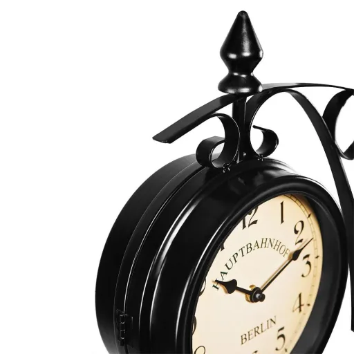 Retro-look station clock, double-sided, black