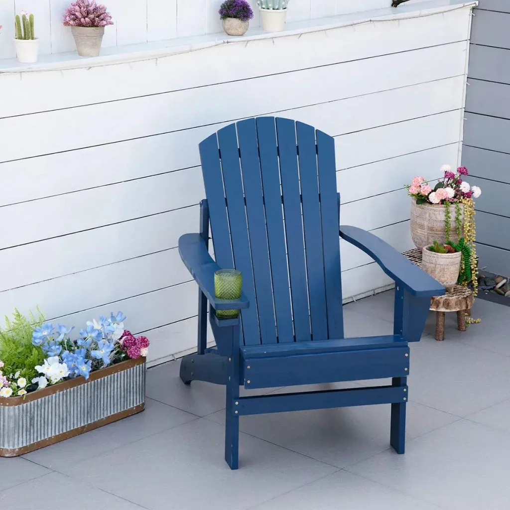 Garden chair with cup holder - wood - blue - 97 x 72.5 x 93 cm